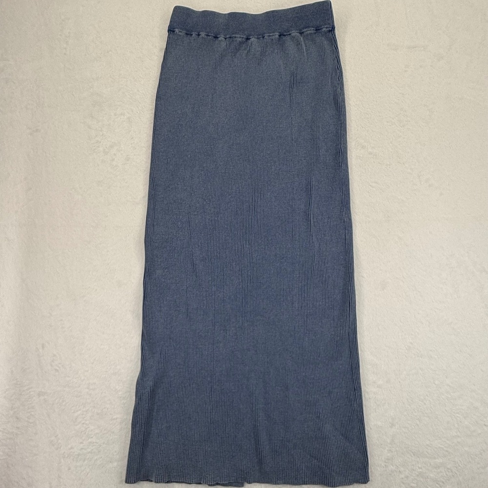 House of Harlow 1960 Ribbed Knit Maxi Skirt Blue Cotton Blend Womens Medium